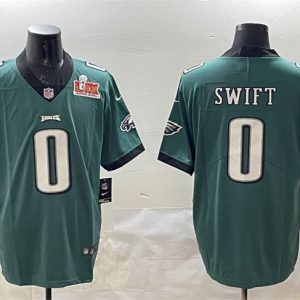 Men's Philadelphia Eagles #0 D'Andre Swift Green 2025 Super Bowl LIX Patch Vapor Untouchable Limited Stitched Football Jersey - Custom Name