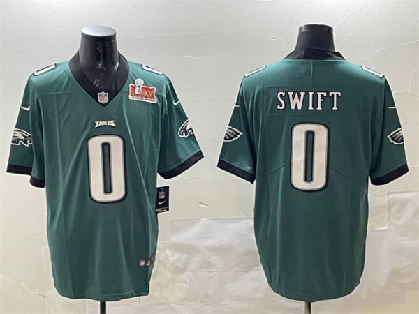Men's Philadelphia Eagles #0 D'Andre Swift Green 2025 Super Bowl LIX Patch Vapor Untouchable Limited Stitched Football Jersey - Custom Name