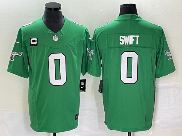 Men's Philadelphia Eagles #0 D’andre Swift Green 2023 F.U.S.E. With C Patch Vapor Untouchable Stitched Football Jersey - Custom Name