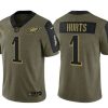 Men's Philadelphia Eagles #1 Jalen Hurts 2021 Olive Salute To Service Limited Stitched Jersey - Custom Name
