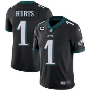 Men's Philadelphia Eagles #1 Jalen Hurts 2022 Black With 2-star C Patch Vapor Untouchable Limited Stitched Jersey - Custom Name