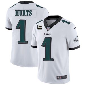 Men's Philadelphia Eagles #1 Jalen Hurts 2022 White With 2-star C Patch Vapor Untouchable Limited Stitched Jersey - Custom Name