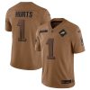 Men's Philadelphia Eagles #1 Jalen Hurts 2023 Brown Salute To Service Limited Football Jersey - Custom Name