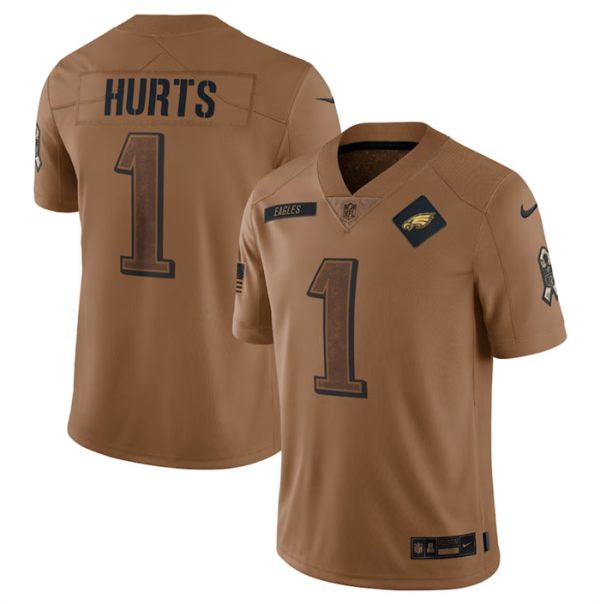 Men's Philadelphia Eagles #1 Jalen Hurts 2023 Brown Salute To Service Limited Football Jersey - Custom Name