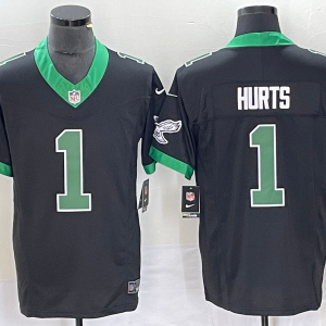 Men's Philadelphia Eagles #1 Jalen Hurts Black 2023 F.U.S.E. Vapor Untouchable Stitched Football Jersey - Custom Name