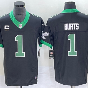Men's Philadelphia Eagles #1 Jalen Hurts Black 2023 F.U.S.E. Vapor Untouchable With C Patch Stitched Football Jersey - Custom Name