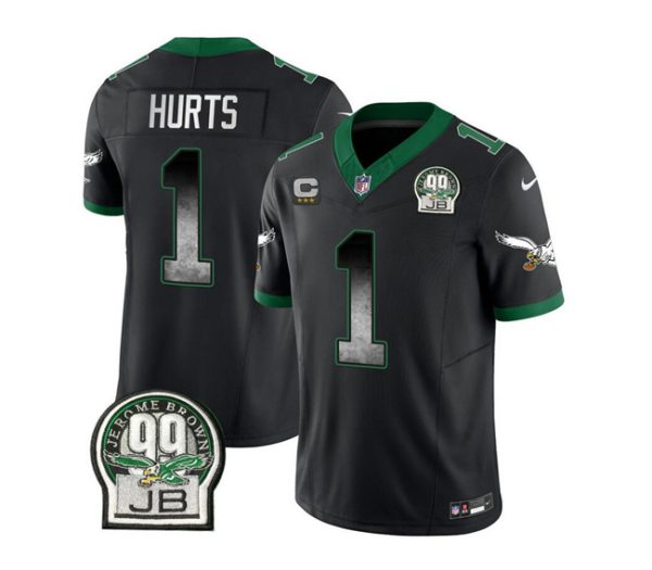Men's Philadelphia Eagles #1 Jalen Hurts Black 2023 F.U.S.E. With 3-star C Patch Throwback Vapor Untouchable Limited Stitched Football Jersey - Custom Name