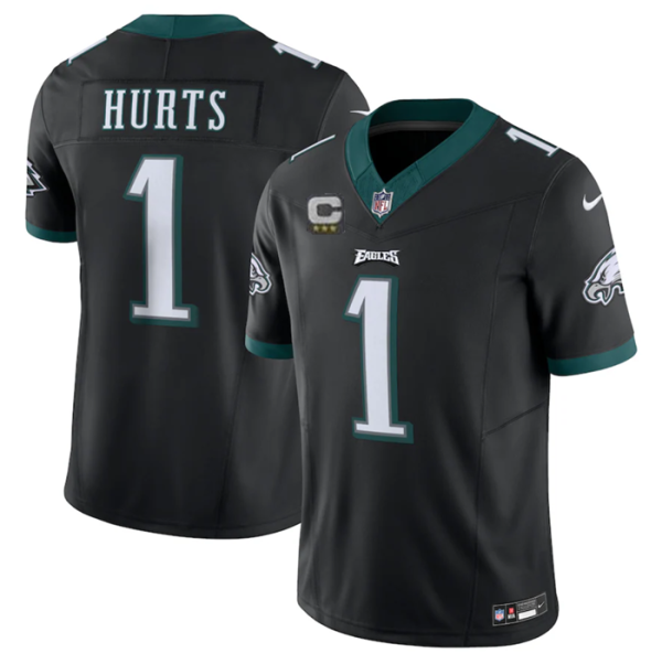 Men's Philadelphia Eagles #1 Jalen Hurts Black 2023 F.U.S.E. With C Patch Vapor Untouchable Limited Stitched Football Jersey - Custom Name