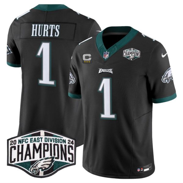 Men's Philadelphia Eagles #1 Jalen Hurts Black 2024 NFC East Champions With 4-Star C Patch F.U.S.E. Vapor Untouchable Limited Stitched Football Jersey - Custom Name