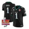 Men's Philadelphia Eagles #1 Jalen Hurts Black 2025 Eagles Logo Super Bowl LIX Patch And 4-Star C Patch New F.U.S.E. Vapor Untouchable Limited Stitched Football Jersey - Custom Name