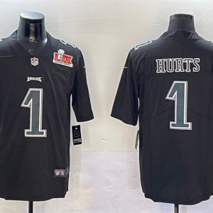 Men's Philadelphia Eagles #1 Jalen Hurts Black 2025 Super Bowl LIX Patch Fashion Vapor Untouchable Limited Stitched Football Jersey - Custom Name