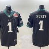 Men's Philadelphia Eagles #1 Jalen Hurts Black 2025 Super Bowl LIX Patch Vapor Untouchable Limited Stitched Football Jersey - Custom Name