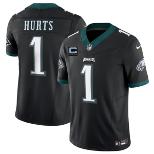 Men's Philadelphia Eagles #1 Jalen Hurts Black F.U.S.E With 4-Star C Patch Vapor Untouchable Limited Stitched Football Jersey - Custom Name