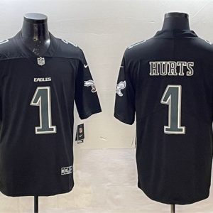 Men's Philadelphia Eagles #1 Jalen Hurts Black Fashion New Vapor Untouchable Limited Stitched Football Jersey - Custom Name