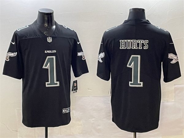 Men's Philadelphia Eagles #1 Jalen Hurts Black Fashion New Vapor Untouchable Limited Stitched Football Jersey - Custom Name