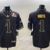 Men's Philadelphia Eagles #1 Jalen Hurts Black Gold 2025 Super Bowl LIX Patch Salute To Service Vapor Untouchable Limited Stitched Football Jersey - Custom Name