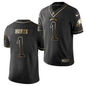 Men's Philadelphia Eagles #1 Jalen Hurts Black Golden NFL Edition Stitched Jersey - Custom Name