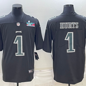 Men's Philadelphia Eagles #1 Jalen Hurts Black Green Super Bowl LVII Patch Vapor Untouchable Limited Stitched Jersey - Custom Name