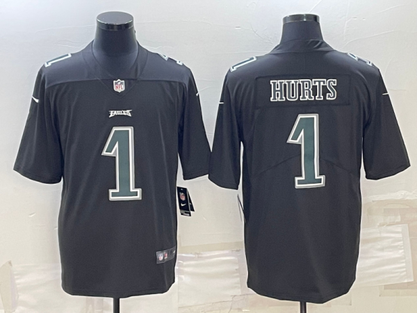 Men's Philadelphia Eagles #1 Jalen Hurts Black Green Vapor Untouchable Limited Stitched Jersey - Custom Name