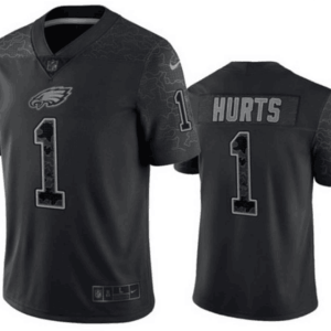 Men's Philadelphia Eagles #1 Jalen Hurts Black Reflective Limited Stitched Jersey - Custom Name
