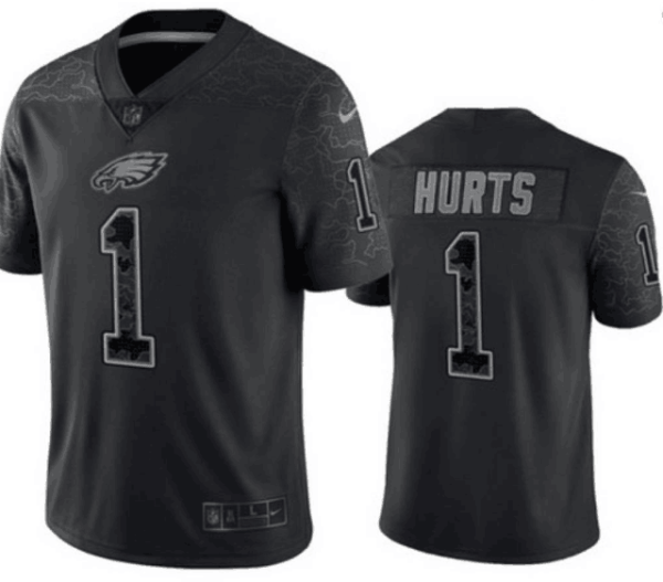 Men's Philadelphia Eagles #1 Jalen Hurts Black Reflective Limited Stitched Jersey - Custom Name