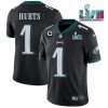 Men's Philadelphia Eagles #1 Jalen Hurts Black Super Bowl LVII Patch And 2-Star C Patch Vapor Untouchable Limited Stitched Jersey - Custom Name