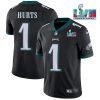 Men's Philadelphia Eagles #1 Jalen Hurts Black Super Bowl LVII Patch Vapor Untouchable Limited Stitched Jersey - Custom Name