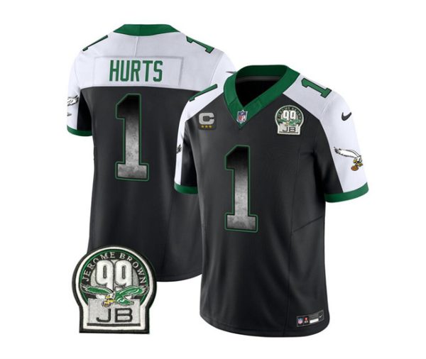 Men's Philadelphia Eagles #1 Jalen Hurts Black White 2023 F.U.S.E. With 3-star C Patch Throwback Vapor Untouchable Limited Stitched Football Jersey - Custom Name