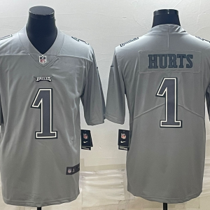 Men's Philadelphia Eagles #1 Jalen Hurts Gray Atmosphere Fashion Stitched Jersey - Custom Name