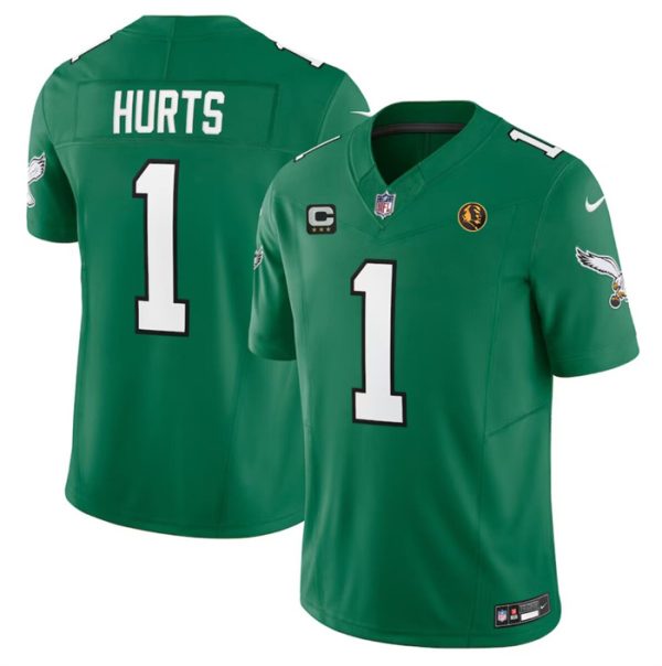 Men's Philadelphia Eagles #1 Jalen Hurts Green 2023 F.U.S.E. Throwback With 3-star C Patch And John Madden Patch Vapor Limited Stitched Football Jersey - Custom Name