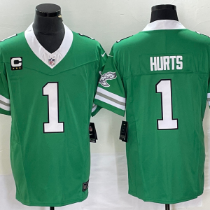 Men's Philadelphia Eagles #1 Jalen Hurts Green 2023 F.U.S.E. Vapor Untouchable With C Patch Stitched Football Jersey - Custom Name