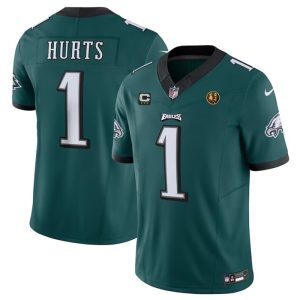 Men's Philadelphia Eagles #1 Jalen Hurts Green 2023 F.U.S.E. With 3-star C Patch And John Madden Patch Vapor Limited Stitched Football Jersey - Custom Name