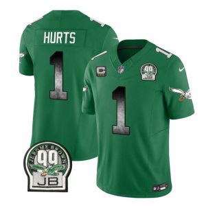 Men's Philadelphia Eagles #1 Jalen Hurts Green 2023 F.U.S.E. With 3-star C Patch Throwback Vapor Untouchable Limited Stitched Football Jersey - Custom Name