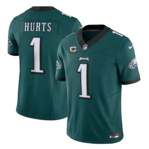 Men's Philadelphia Eagles #1 Jalen Hurts Green 2023 F.U.S.E. With C Patch Vapor Untouchable Limited Stitched Football Jersey - Custom Name