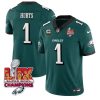 Men's Philadelphia Eagles #1 Jalen Hurts Green 2025 Eagles Logo Super Bowl LIX Patch With 4-Star C Patch New F.U.S.E. Vapor Untouchable Limited Stitched Football Jersey - Custom Name