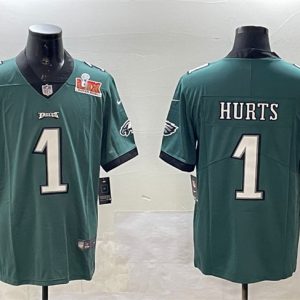 Men's Philadelphia Eagles #1 Jalen Hurts Green 2025 Super Bowl LIX Patch Vapor Untouchable Limited Stitched Football Jersey - Custom Name
