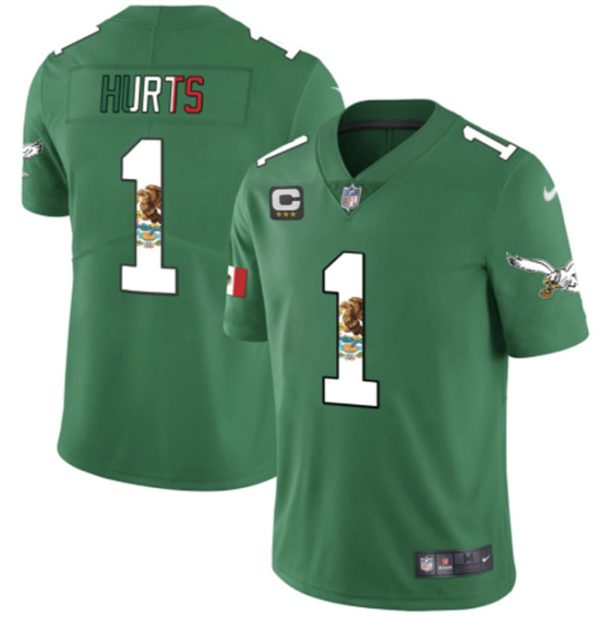 Men's Philadelphia Eagles #1 Jalen Hurts Green Mexico Vapor Untouchable Limited Stitched Football Jersey - Custom Name