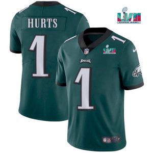 Men's Philadelphia Eagles #1 Jalen Hurts Green Super Bowl LVII Patch Vapor Untouchable Limited Stitched Jersey - Custom Name