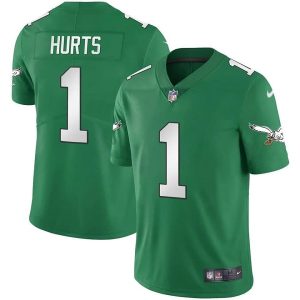 Men's Philadelphia Eagles #1 Jalen Hurts Green Vapor Limited Stitched Football Jersey - Custom Name