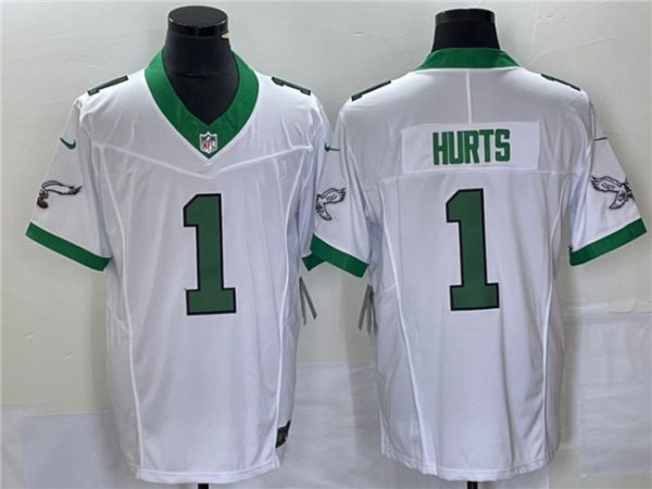 Men's Philadelphia Eagles #1 Jalen Hurts White 2023 F.U.S.E. Vapor Untouchable Stitched Football Jersey - Custom Name