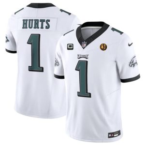 Men's Philadelphia Eagles #1 Jalen Hurts White 2023 F.U.S.E. With 3-star C Patch And John Madden Patch Vapor Limited Stitched Football Jersey - Custom Name