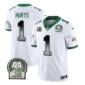 Men's Philadelphia Eagles #1 Jalen Hurts White 2023 F.U.S.E. With 3-star C Patch Throwback Vapor Untouchable Limited Stitched Football Jersey - Custom Name