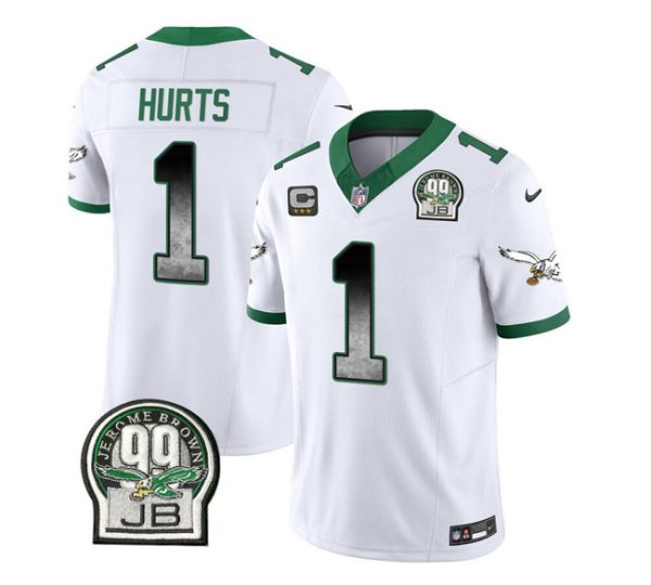 Men's Philadelphia Eagles #1 Jalen Hurts White 2023 F.U.S.E. With 3-star C Patch Throwback Vapor Untouchable Limited Stitched Football Jersey - Custom Name