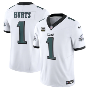 Men's Philadelphia Eagles #1 Jalen Hurts White 2023 F.U.S.E. With C Patch Vapor Untouchable Limited Stitched Football Jersey - Custom Name