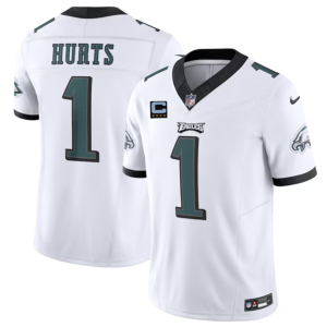 Men's Philadelphia Eagles #1 Jalen Hurts White F.U.S.E With 4-Star C Patch Vapor Untouchable Limited Stitched Football Jersey - Custom Name