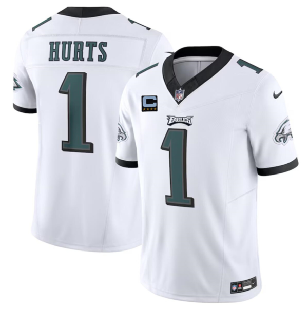 Men's Philadelphia Eagles #1 Jalen Hurts White F.U.S.E With 4-Star C Patch Vapor Untouchable Limited Stitched Football Jersey - Custom Name