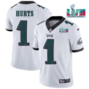 Men's Philadelphia Eagles #1 Jalen Hurts White Super Bowl LVII Patch Vapor Untouchable Limited Stitched Jersey - Custom Name