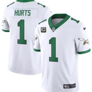 Men's Philadelphia Eagles #1 Jalen Hurts White Vapor Limited With C Patch Stitched Football Jersey - Custom Name