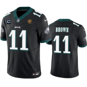 Men's Philadelphia Eagles #11 A. J. Brown Black 2023 F.U.S.E. With 1-star C Patch And John Madden Patch Vapor Limited Stitched Football Jersey - Custom Name