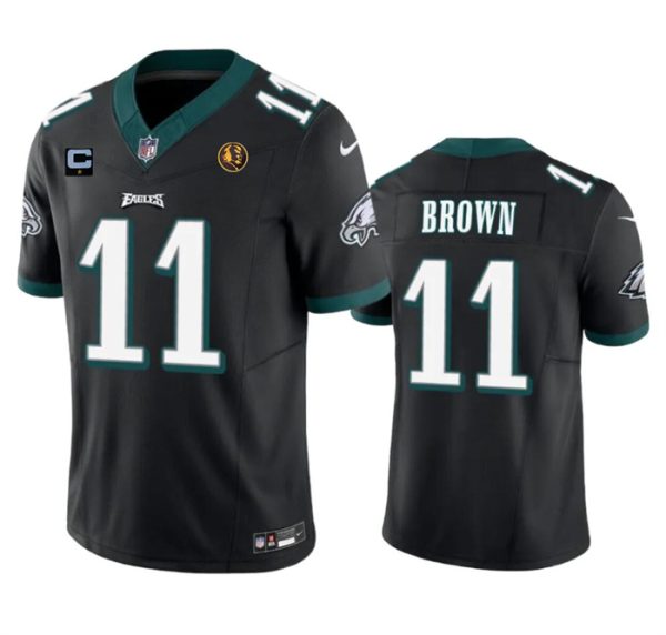 Men's Philadelphia Eagles #11 A. J. Brown Black 2023 F.U.S.E. With 1-star C Patch And John Madden Patch Vapor Limited Stitched Football Jersey - Custom Name